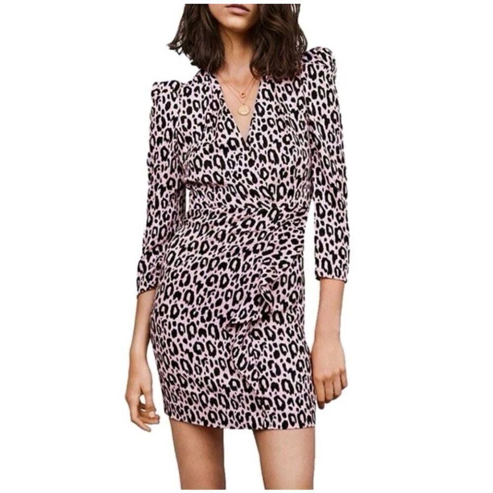 Maje Ripanta Leopard Print Front Wrap Mini Dress Size 38 (M)